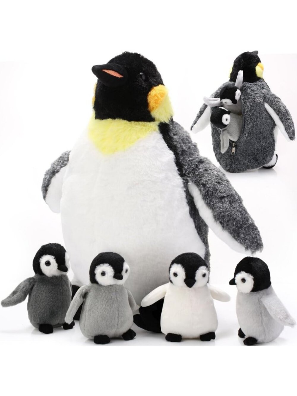 Adorable 14" Plush Penguin Stuffed Animal Set with 4 Baby Penguins, Cute & Cozy